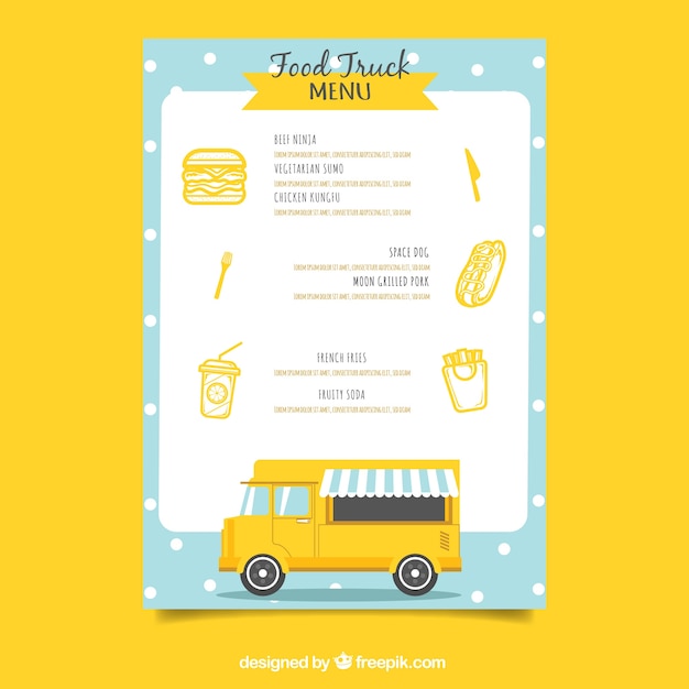 Lovely food truck menu with flat design