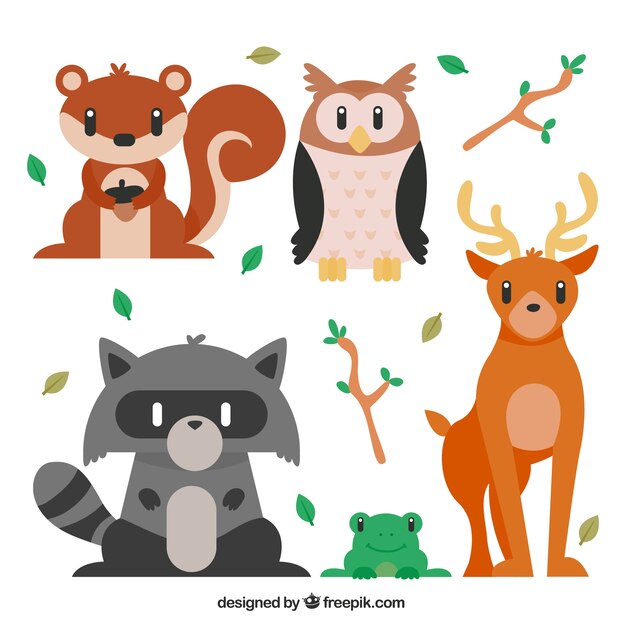 lovely forest animals in flat design