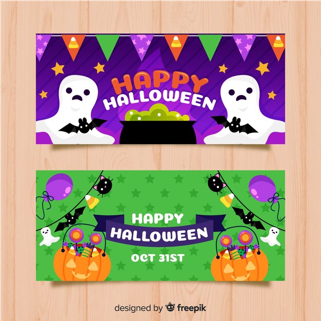 Lovely halloween banners with flat design