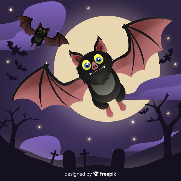 Lovely halloween bat with flat design