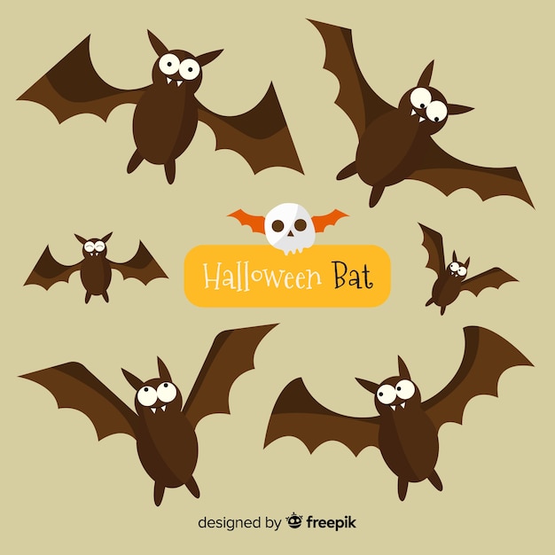 Vettore gratuito lovely pipistrelli di halloween con design piatto