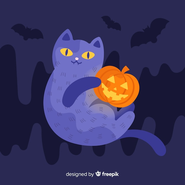 Vettore gratuito lovely halloween gatto nero con design piatto