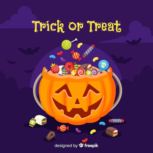 Lovely halloween candy bag with flat design