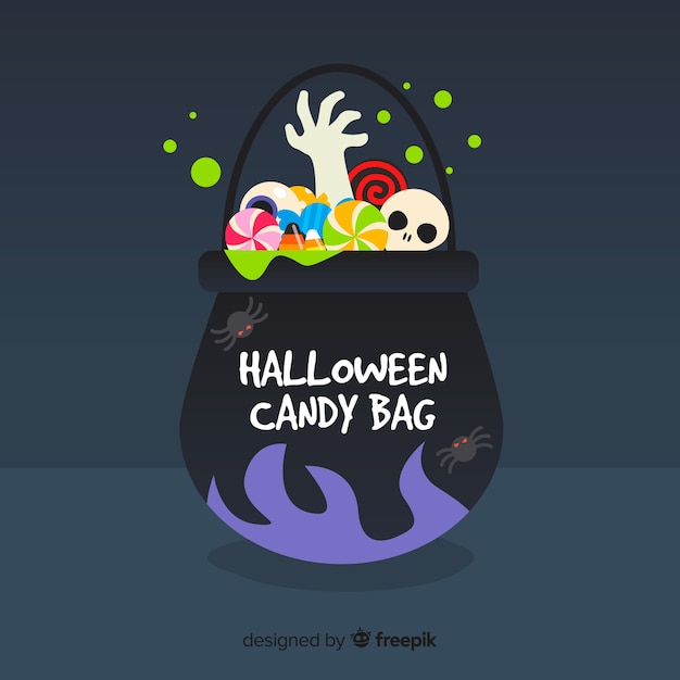 Lovely halloween candy bag with flat design