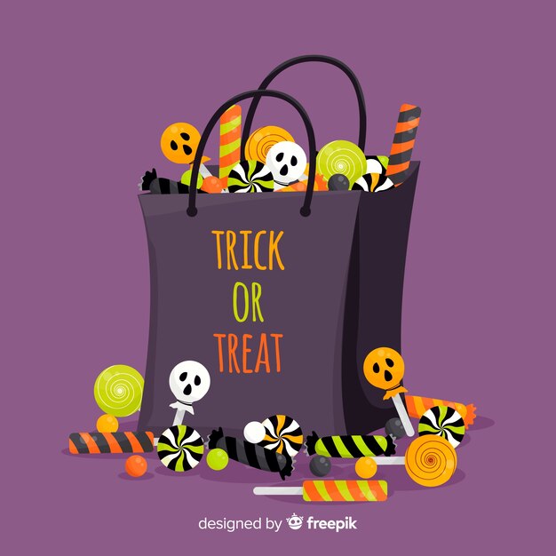 Lovely halloween candy bag with flat design