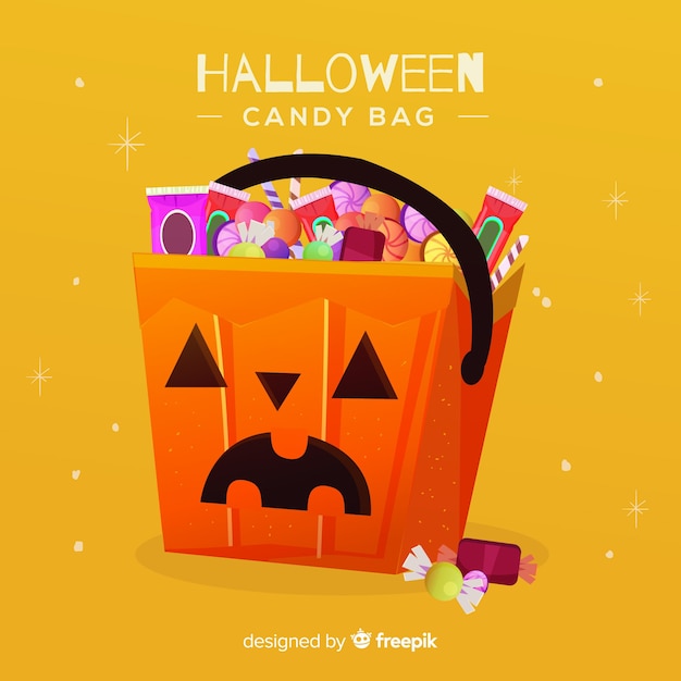 Vettore gratuito bella borsa di caramelle di halloween con design piatto