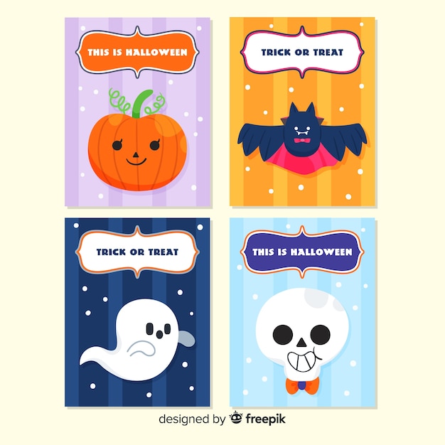 Lovely halloween card collection with flat design