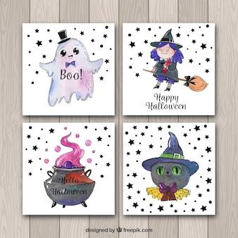 Lovely halloween cards with watercolor style