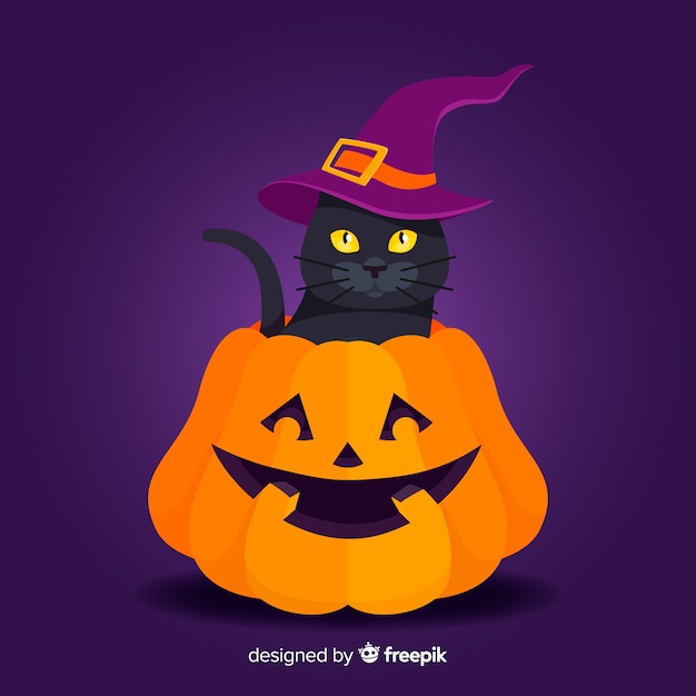Lovely halloween cat with flat design
