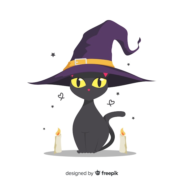 Free vector lovely halloween cat with flat design