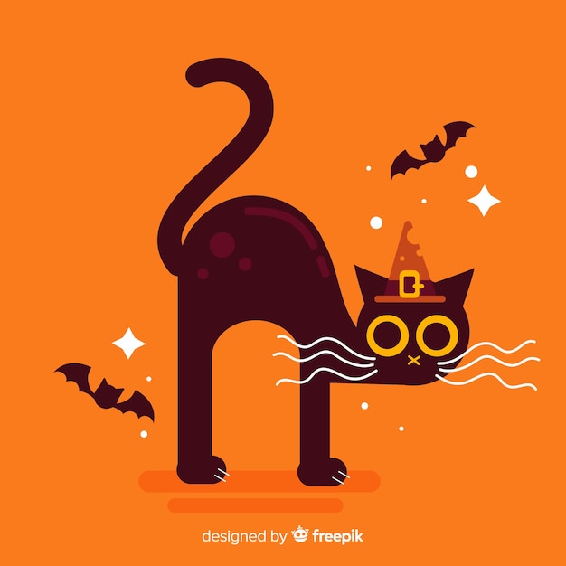 Free vector lovely halloween cat with flat design