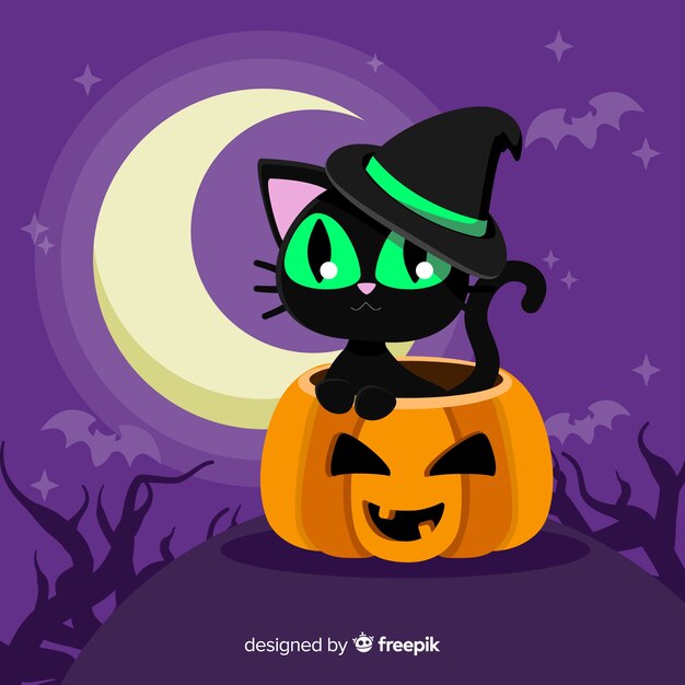 Lovely halloween cat with flat design