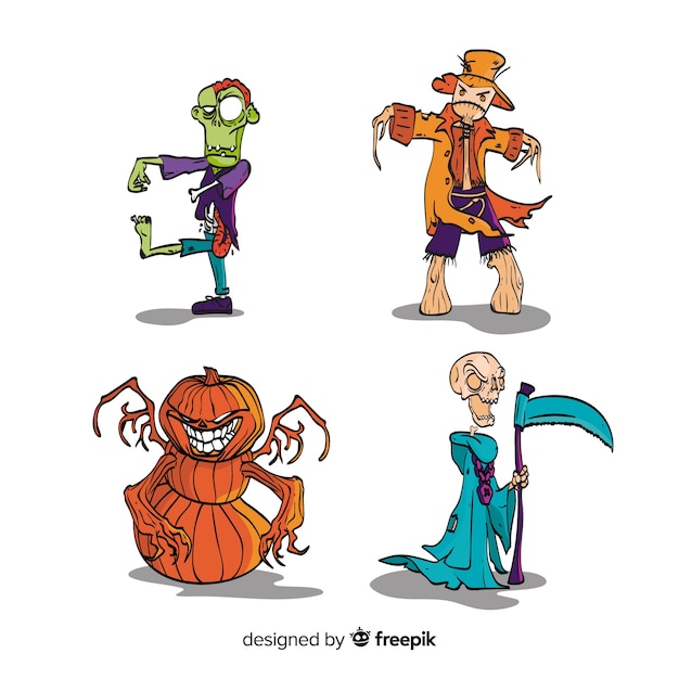 Free vector lovely halloween character collectio