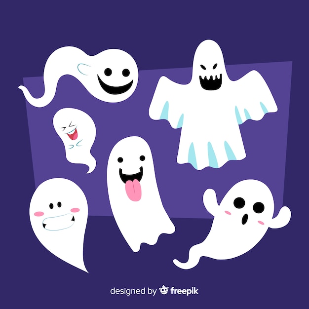 Lovely halloween ghost collection with flat design