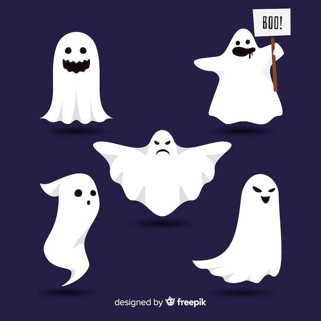 Lovely halloween ghost collection with flat design
