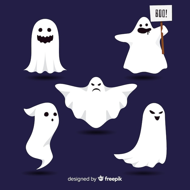 Vettore gratuito bella collezione fantasma di halloween con design piatto