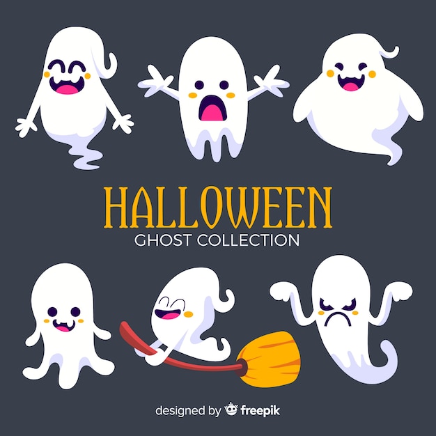 Free Vector lovely halloween ghost collection with flat design