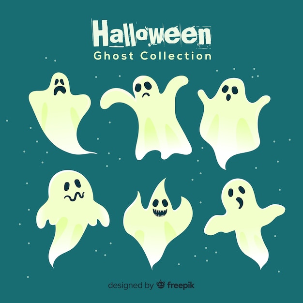 Lovely halloween ghost collection with flat design