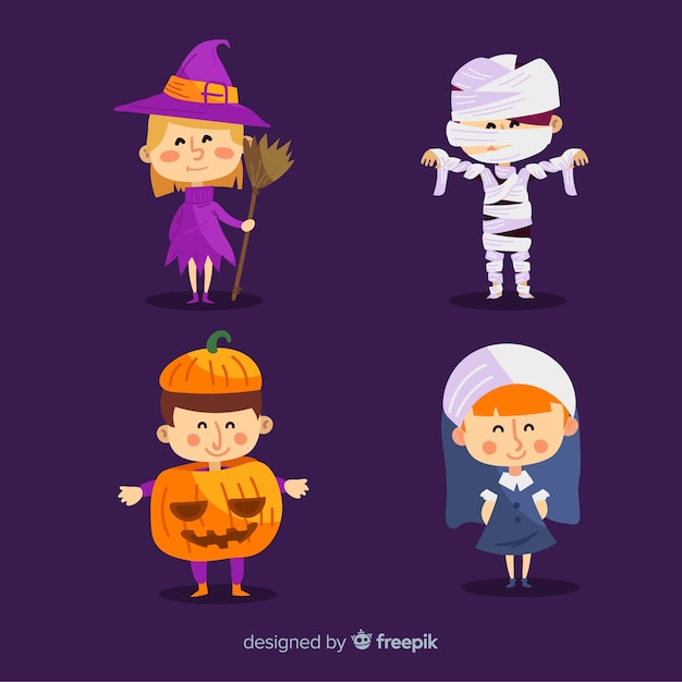 Vettore gratuito bella collezione per bambini di halloween con design piatto