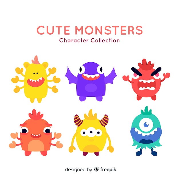 Lovely halloween monster collection with flat design