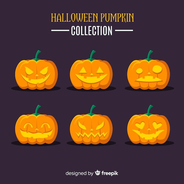 Vettore gratuito bella collezione di zucca di halloween con design piatto