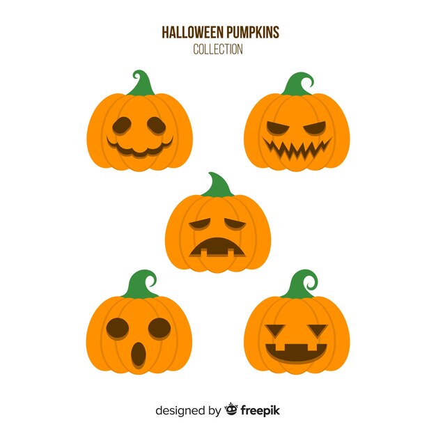 Lovely halloween pumpkin collection with flat design
