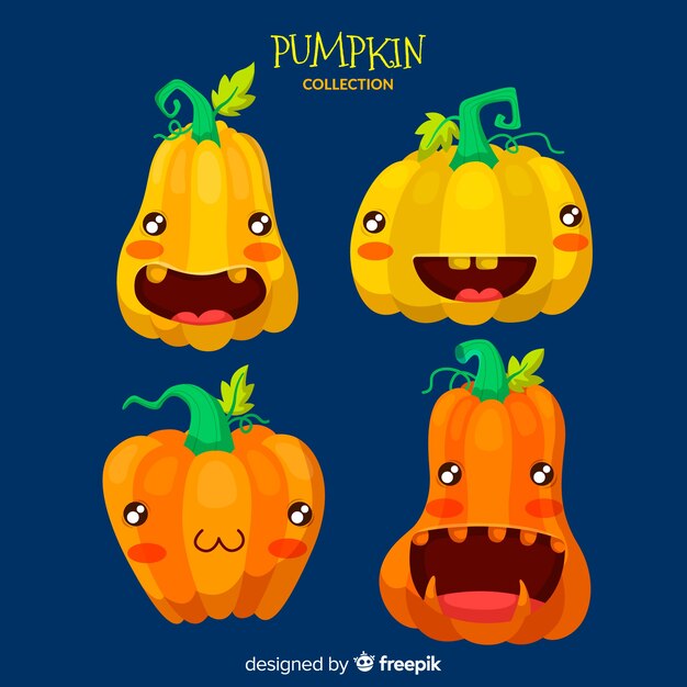 Lovely halloween pumpkin collection with flat design