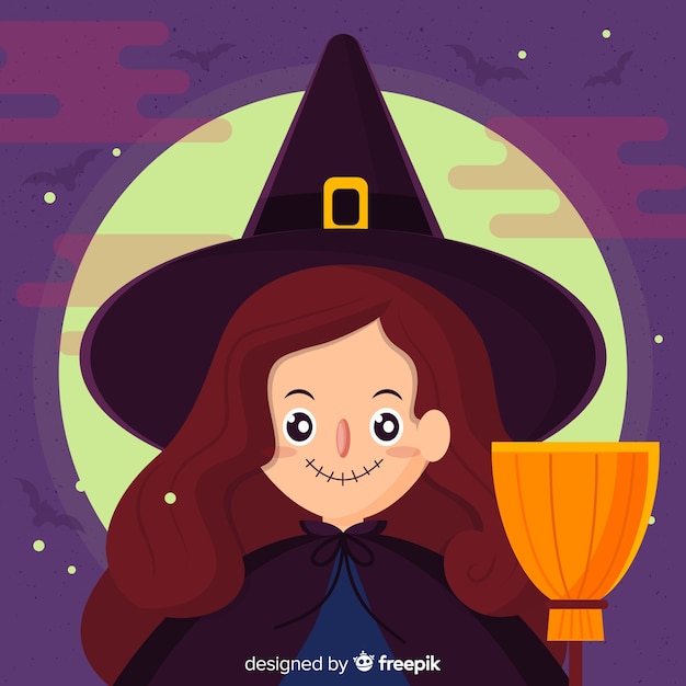 Free vector lovely halloween witch background