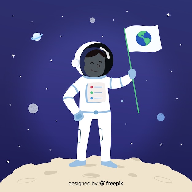 Free vector lovely hand drawn astronaut character