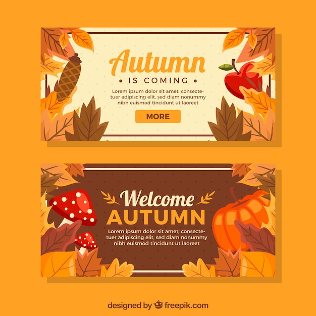 Free vector lovely hand drawn autumn banners