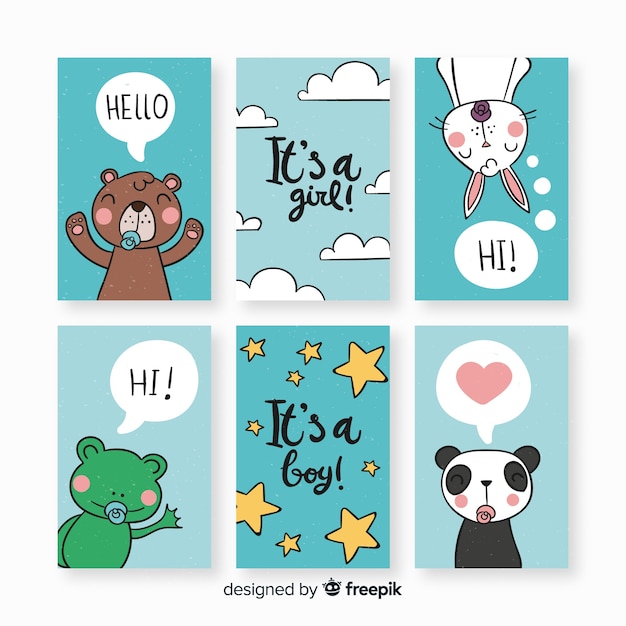 Free vector lovely hand drawn baby shower card collection