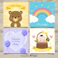 Free vector lovely hand drawn baby shower card collection