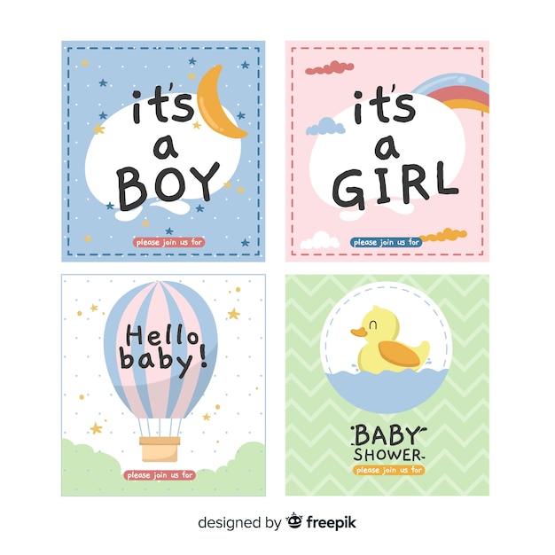 Lovely hand drawn baby shower card collection