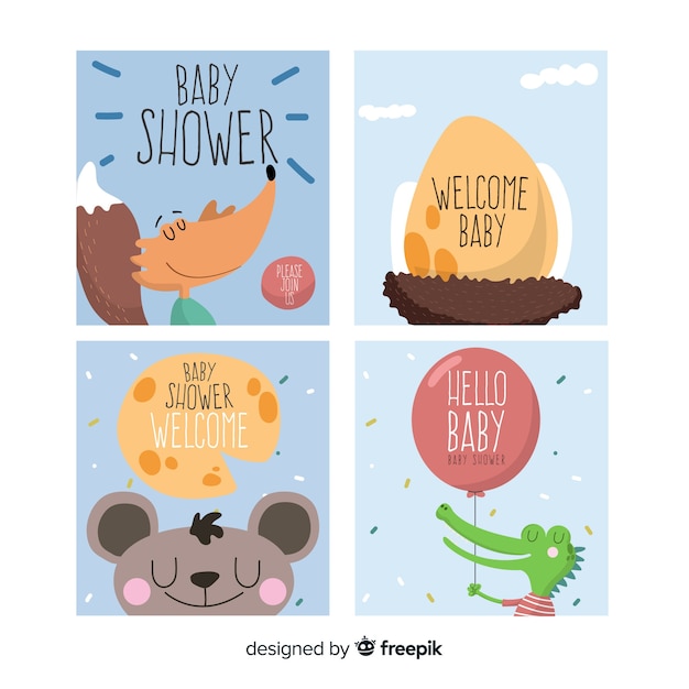 Free vector lovely hand drawn baby shower card collection