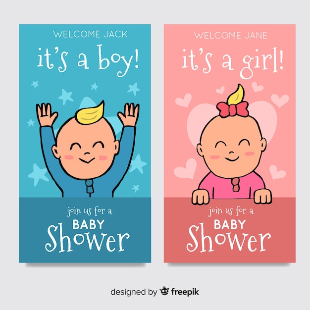 Free vector lovely hand drawn baby shower card collection