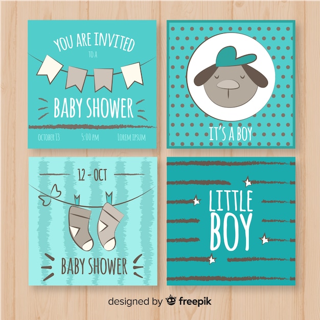 Free vector lovely hand drawn baby shower card collection