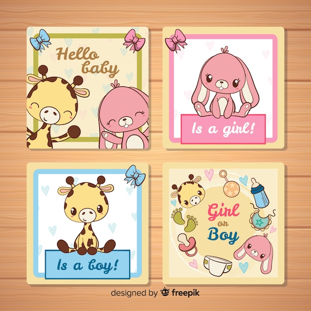 Free vector lovely hand drawn baby shower card collection