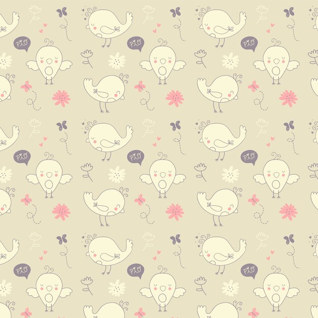 Lovely hand drawn birds pattern