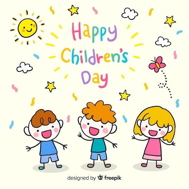 Lovely hand drawn children's day composition