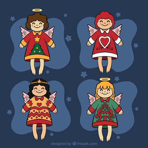 Free vector lovely hand drawn christmas angels