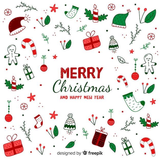 Free vector lovely hand drawn christmas background