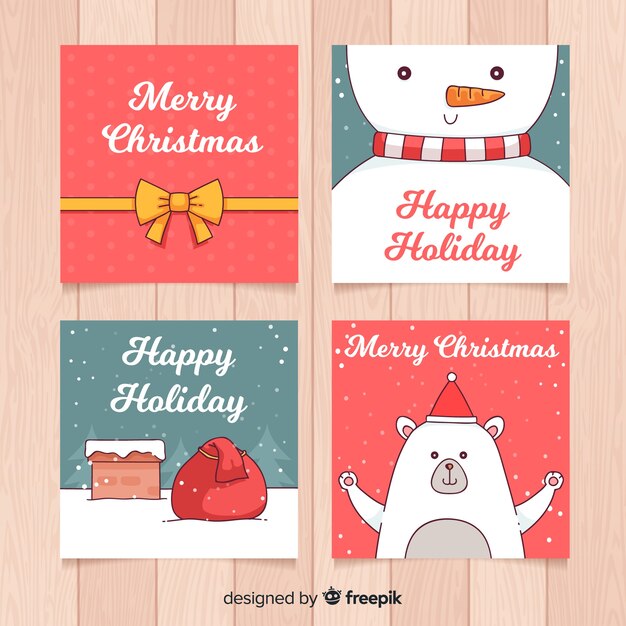 Free vector lovely hand drawn christmas card collection