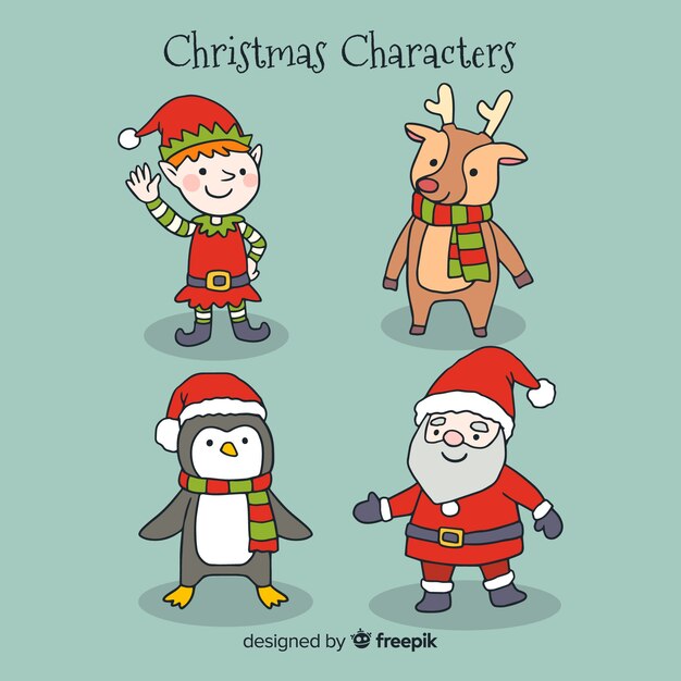 Lovely hand drawn christmas character collection