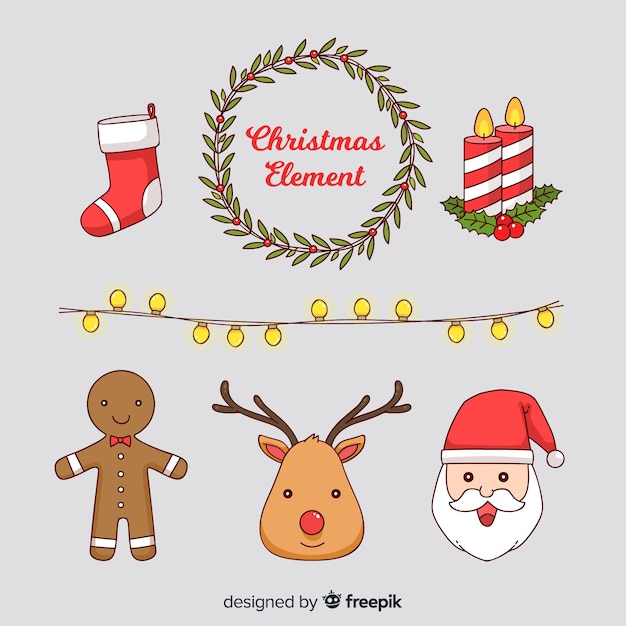 Free vector lovely hand drawn christmas element collection