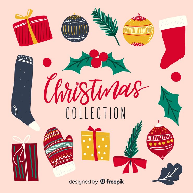Free Vector lovely hand drawn christmas element collection