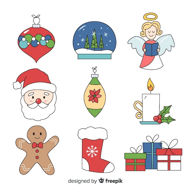 Free vector lovely hand drawn christmas element collection