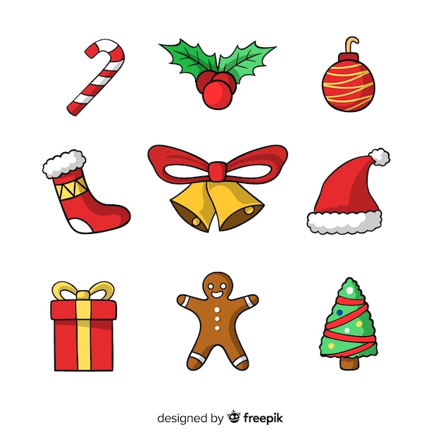 Free vector lovely hand drawn christmas element collection