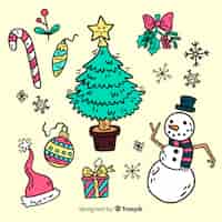 無料ベクター 素敵な手描きのクリスマス要素コレクション