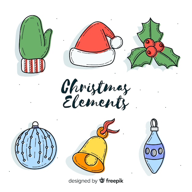 Free vector lovely hand drawn christmas element collection