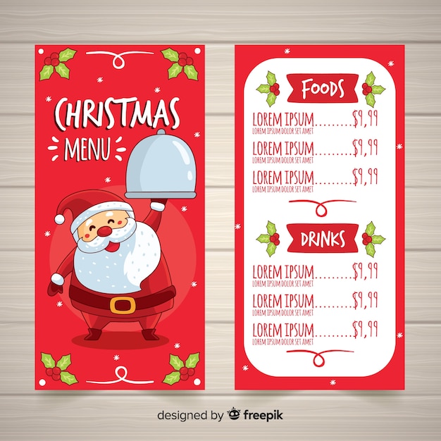 Modello di menu di natale disegnato a mano incantevole